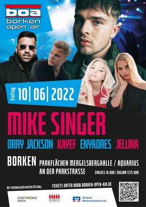 Am 10. Juni 2022 kommen die jungen Künstlerinnen und Künstler Mike Singer, Kayef, Orry Jackson, Jellina und Enyadres nach Borken!