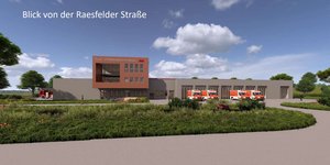 Ansicht der neuen Feuer- und Rettungswache der Stadt Borken an der Raesfelder Straße in Borken.