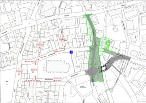 Ab Dienstag, 20. September 2022, gilt eine veränderte Verkehrsführung rund um die Remigius-Kirche in Borken aufgrund der baustellenbedingten Sperrung im Mühlenareal.