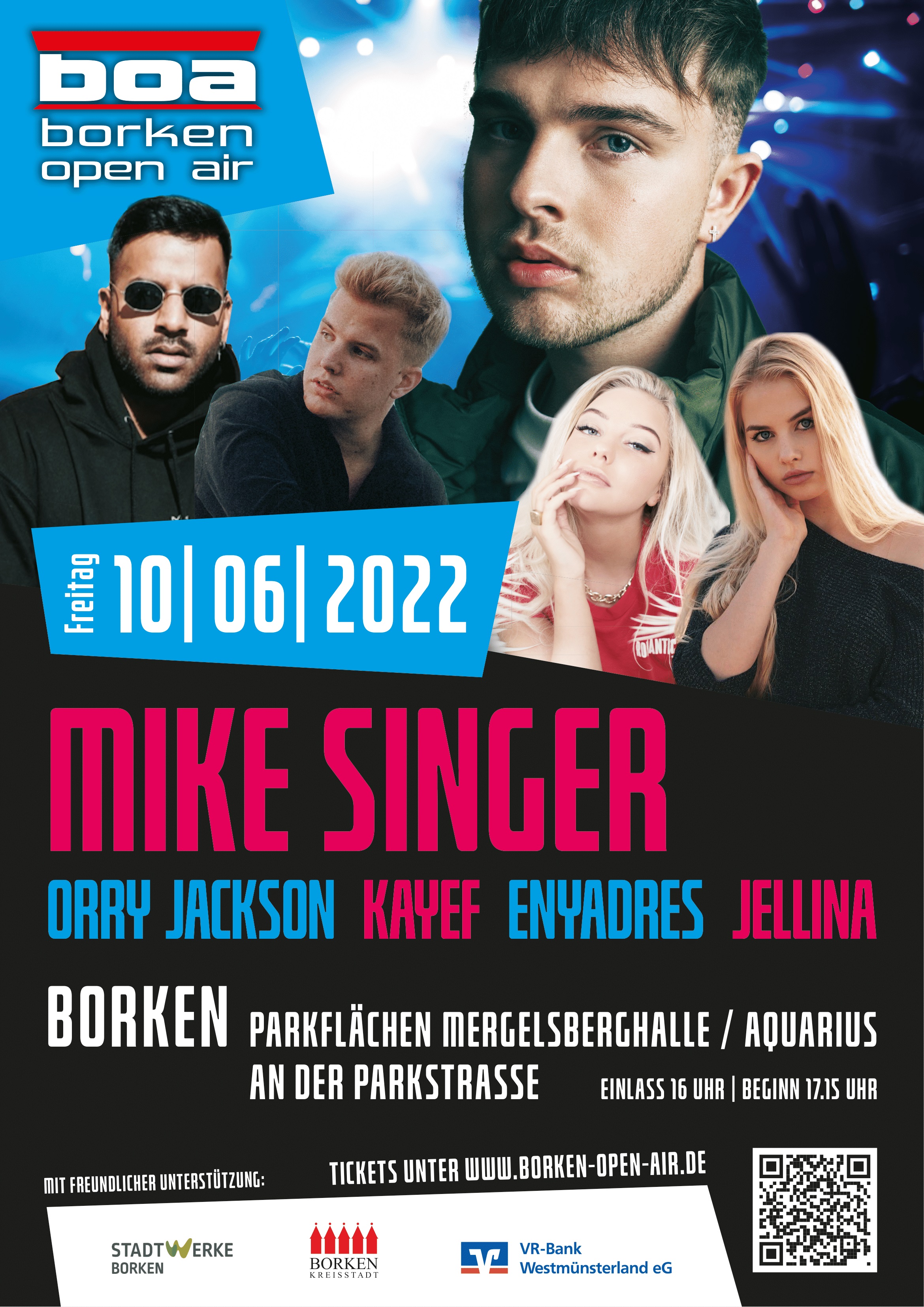 Am 10. Juni 2022 kommen die jungen Künstlerinnen und Künstler Mike Singer, Kayef, Orry Jackson, Jellina und Enyadres nach Borken!